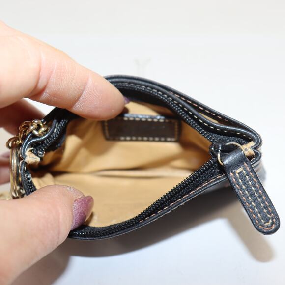 Kitamura Japan Leather Zipper Pouchette Coin Purse Black with Contrast Stitching - Picture 6 of 6